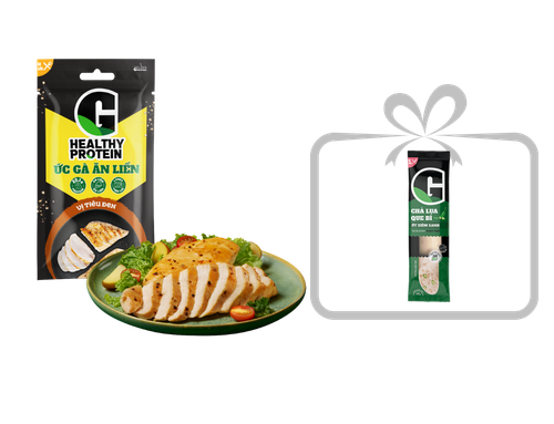 Combo Ức gà nướng ăn liền vị sả ớt 100g + Chả lụa que bì ớt xiêm xanh 50g